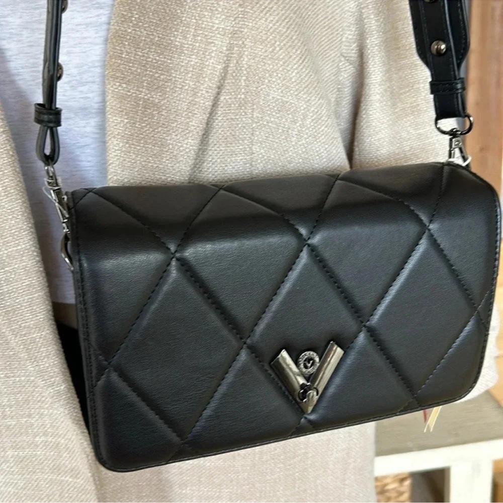 Black Quilted Crossbody Bag with Chain Strap